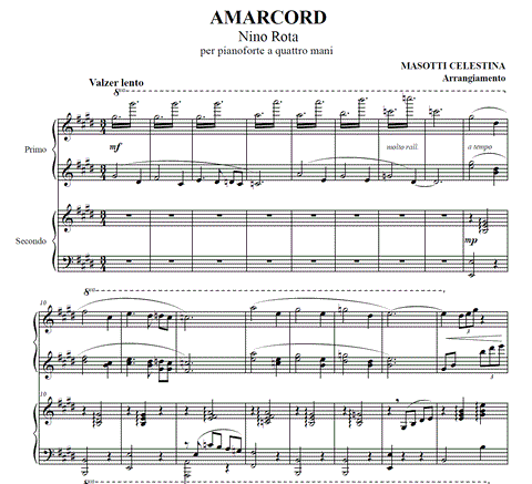 Amarcord N. Rota per pianoforte a quattro mani